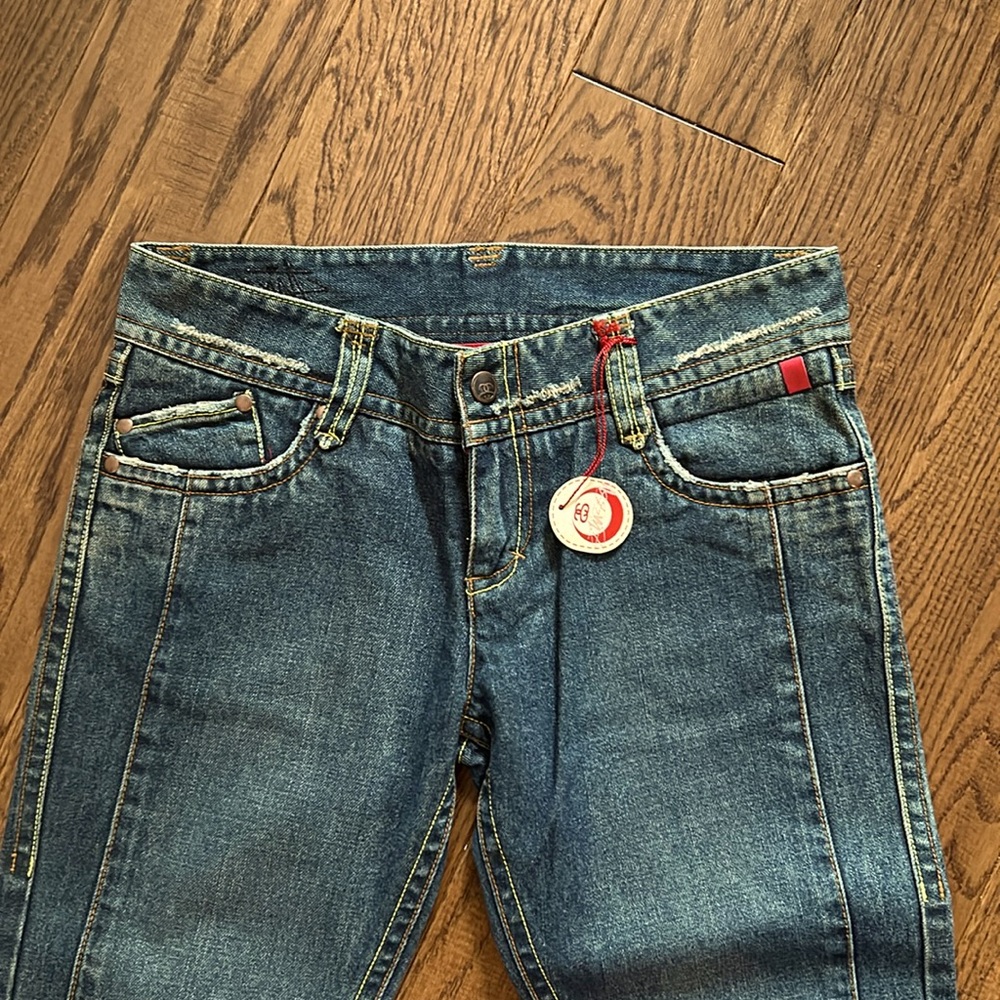 Stussy Women's Blue Denim Jeans with Red Accent